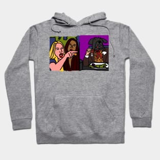 Halloween Horror Woman Yelling at Cat Memes with Vampire Dog Hoodie